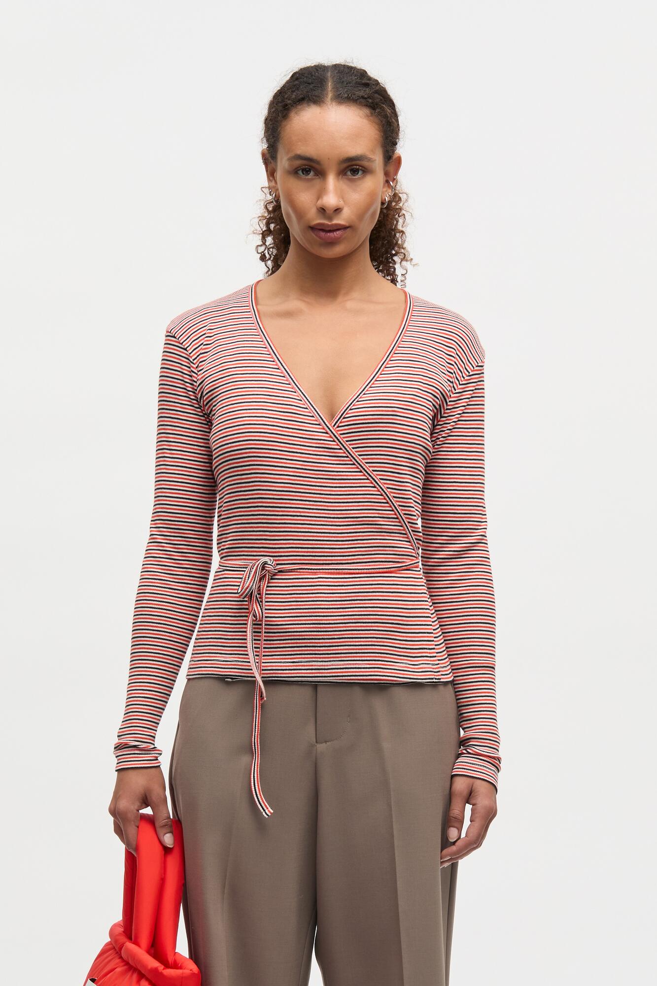 2X2 Cotton Stripe Susi langærmet t-shirt - Fiery Red/Vanilla Ice